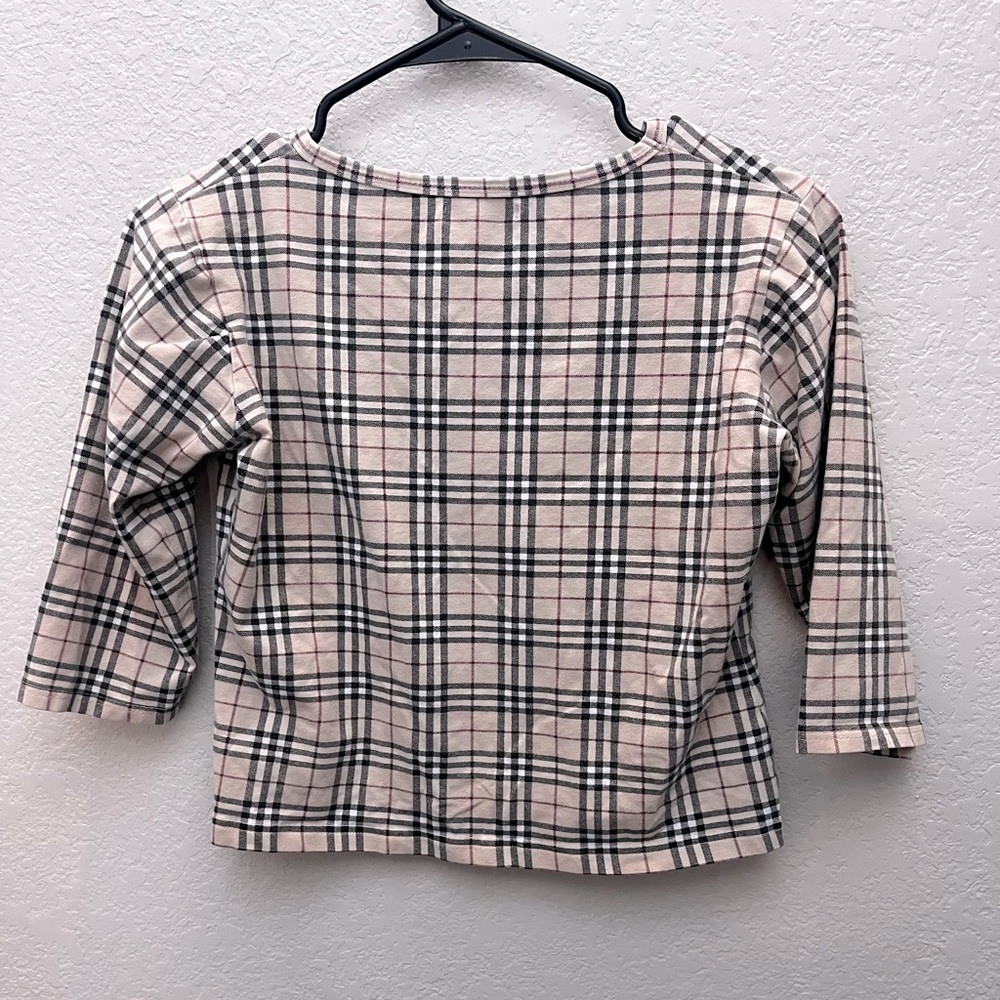 Vintage Burberry Plaid Crop Top 3/4 Sleeve Stretch Size M Fall Fashion 2000s Y2K - Picture 3 of 3
